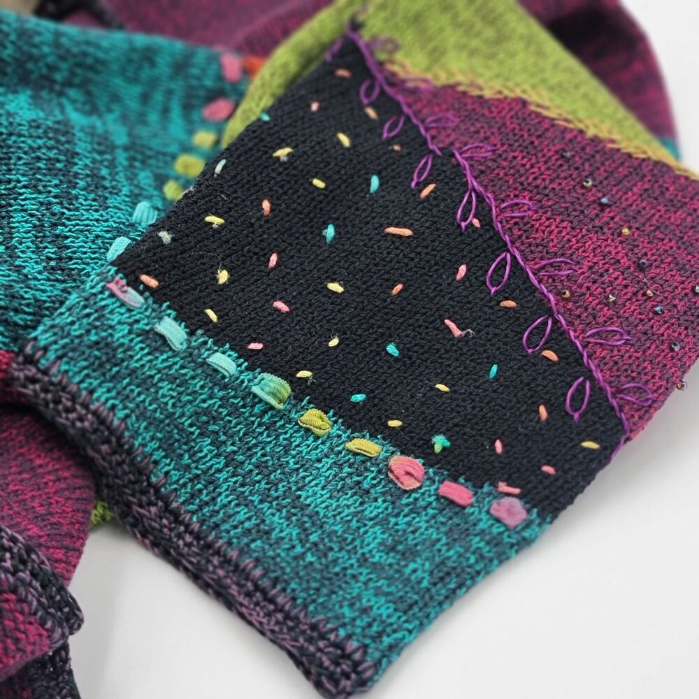 Vintage Colorful Patchwork Knit Sweater Womens Large - Picture 13 of 14